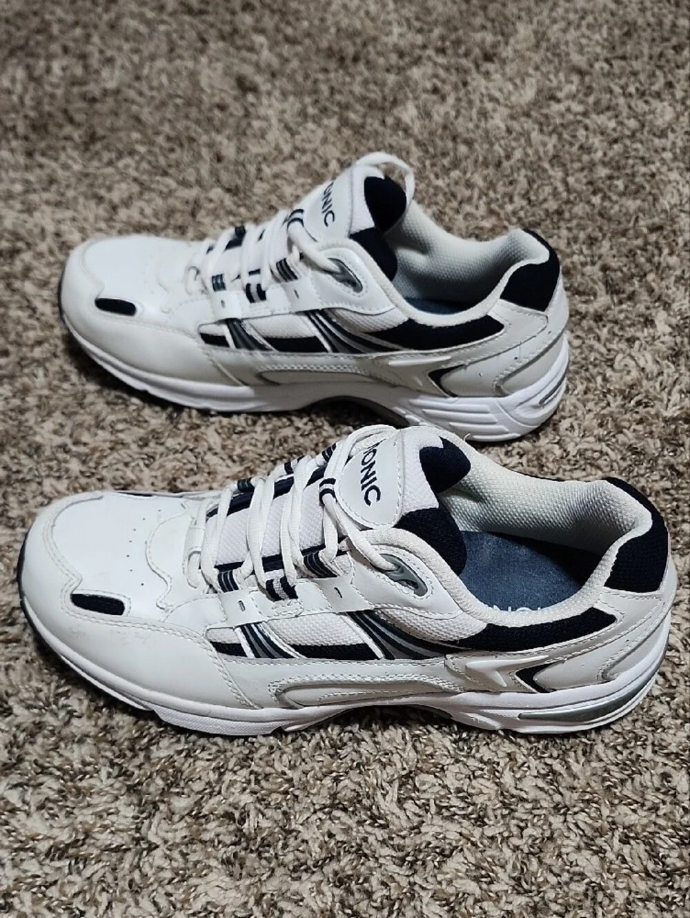 Vionic Men’s Classic Walker Leather Orthotic Sneakers White Navy Comfort Size 11